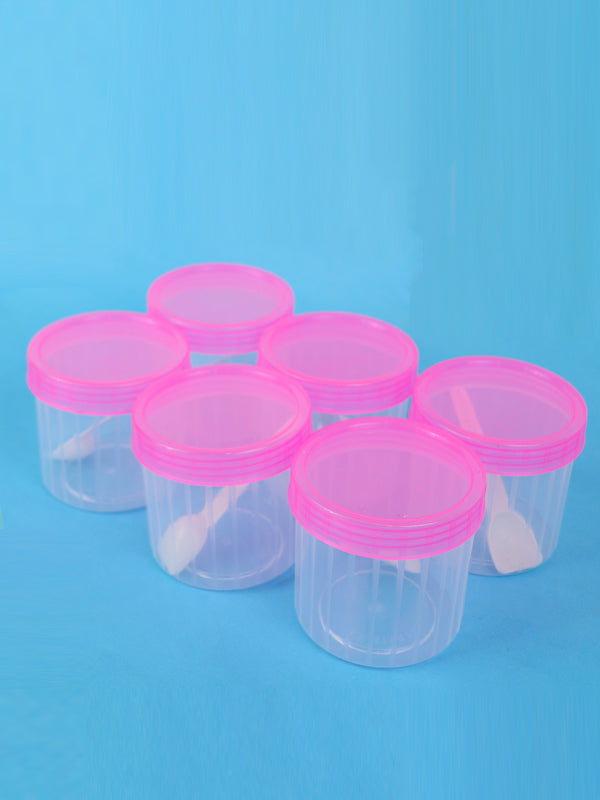 Pack of 6 Kitchen Jars with Lid & Spoons Pink
