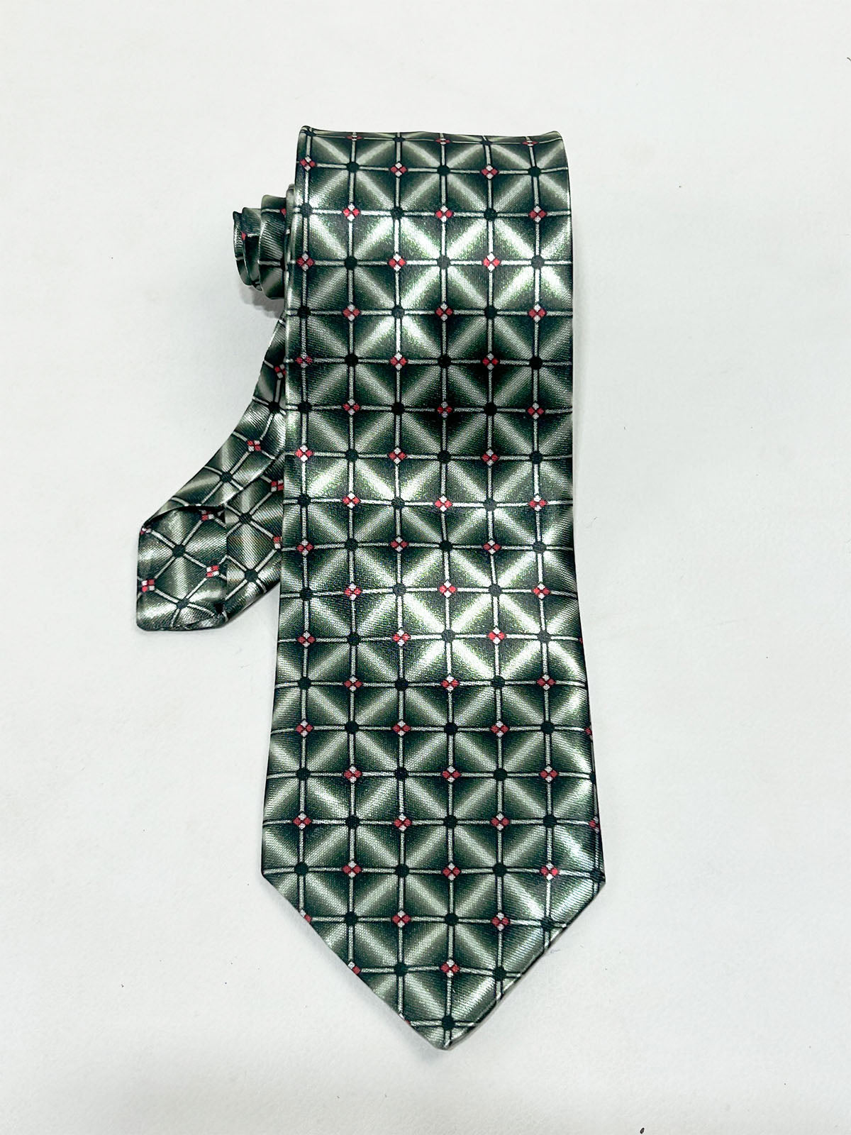 Green Silver Checkered Geometric Formal Party Wear Tie For Men MPT43