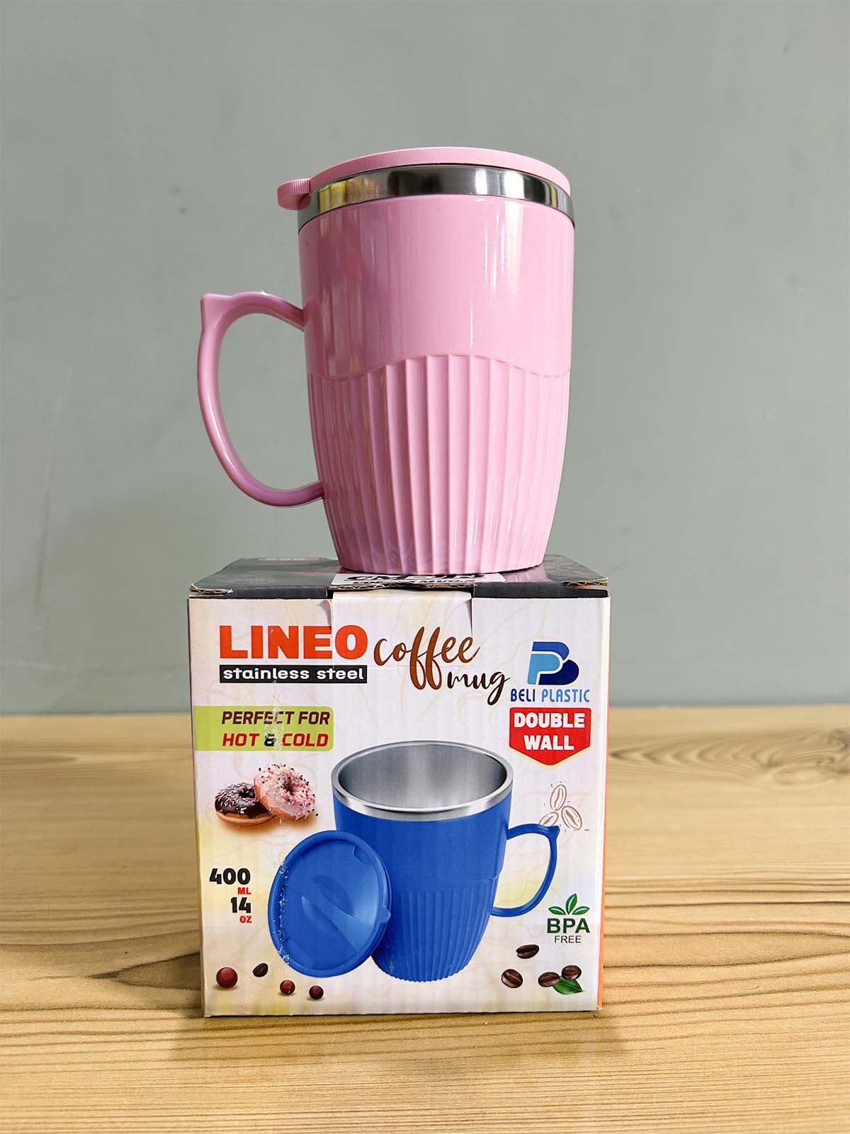 Pink Stainless Steel Coffee Mug With Cap - 400ML CM43