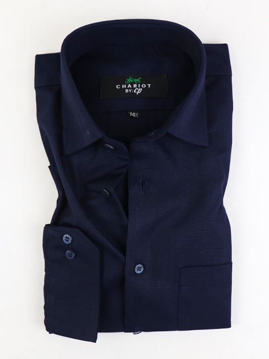 Z Men's Plain Chambray Formal Dress Shirt Dark Navy Blue