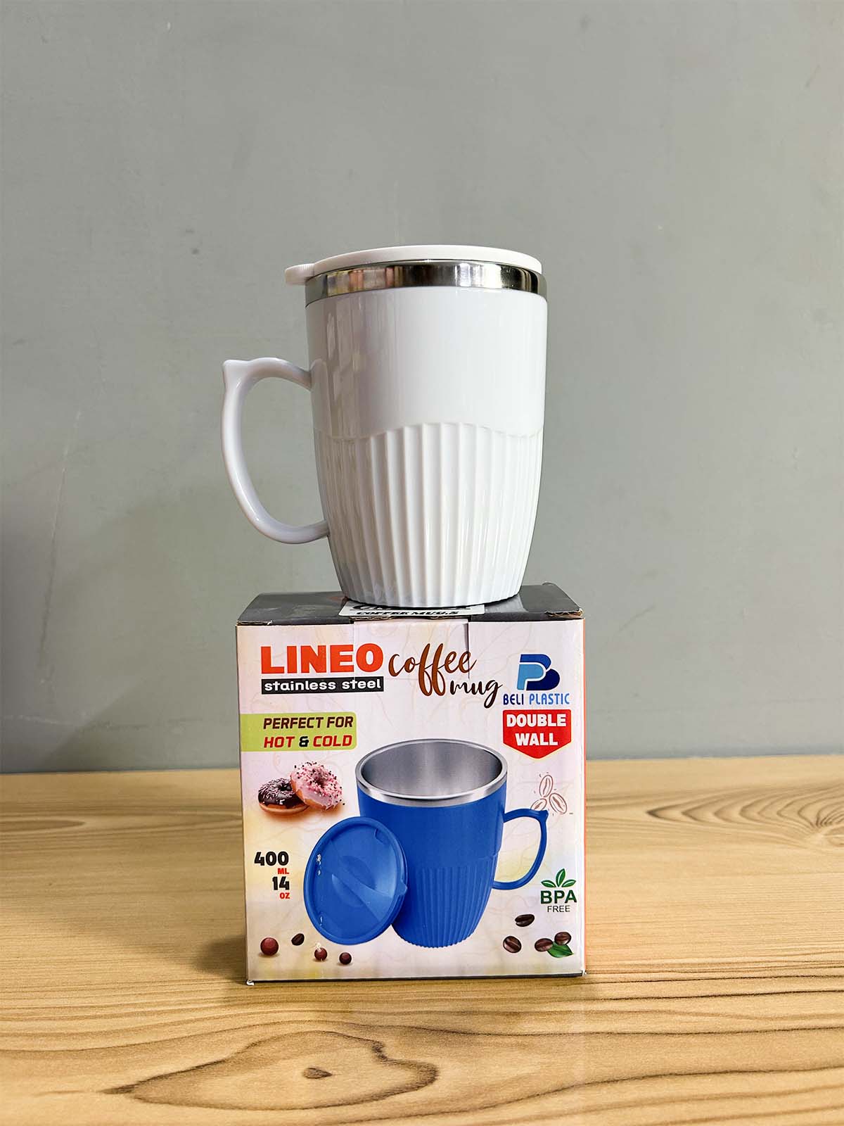 White Stainless Steel Coffee Mug With Cap - 400ML CM44