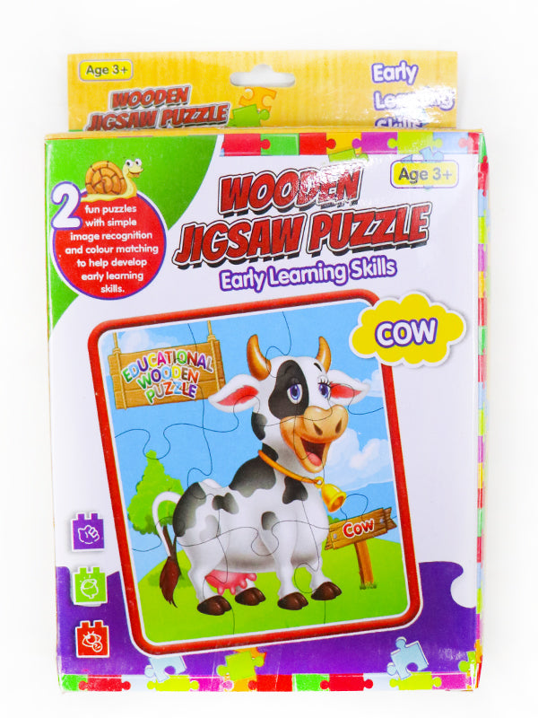 2 in 1 Wooden Jigsaw Puzzle Cow + Apple
