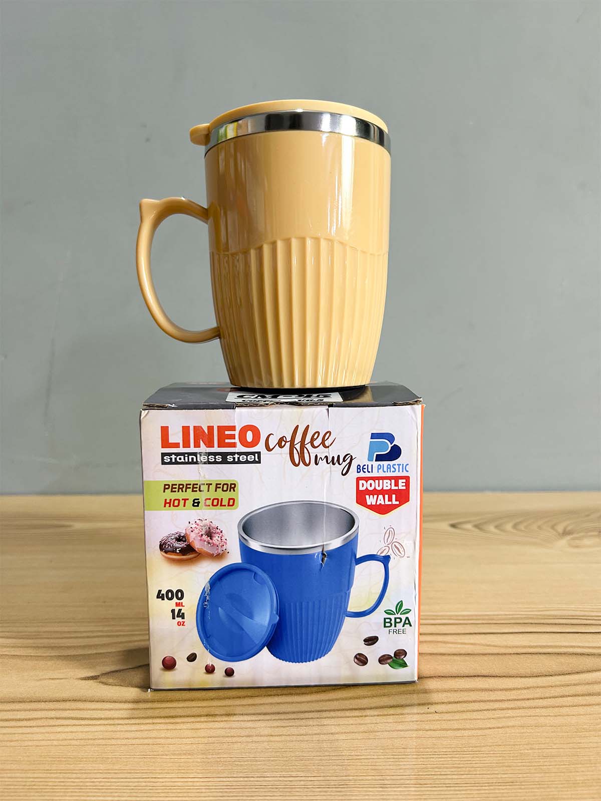 Brown Stainless Steel Coffee Mug With Cap - 400ML CM45