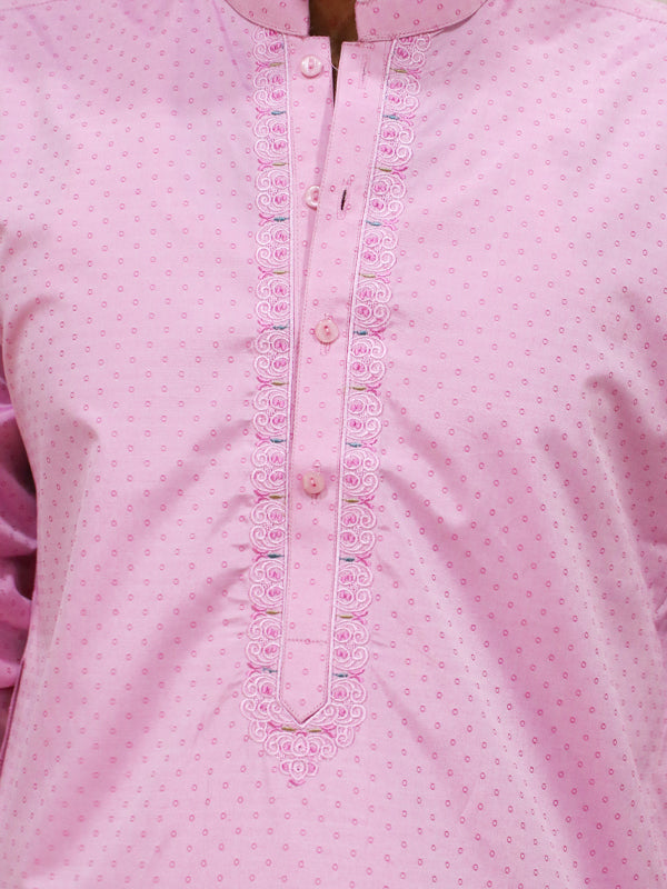MSK37 Men's Chambray Kameez Shalwar Stitched Suit Cuff Pink