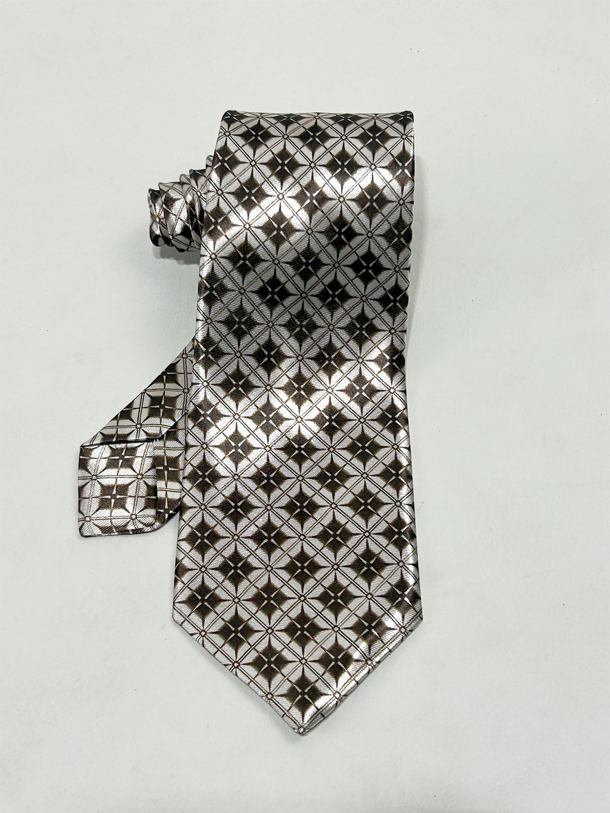 Silver Black Diamond Pattern Formal Party Wear Tie For Men MPT46