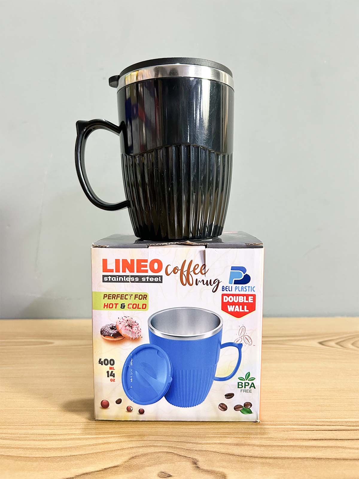 Black Stainless Steel Coffee Mug With Cap - 400ML CM46