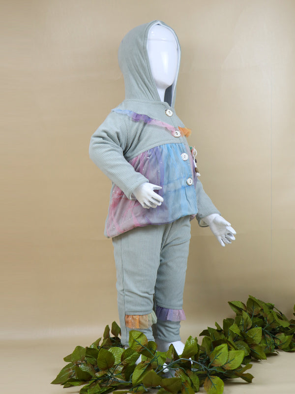 NBYS07 BG Hooded Newborn Baby Suit 0Mth - 6Mth Angel Light Grey