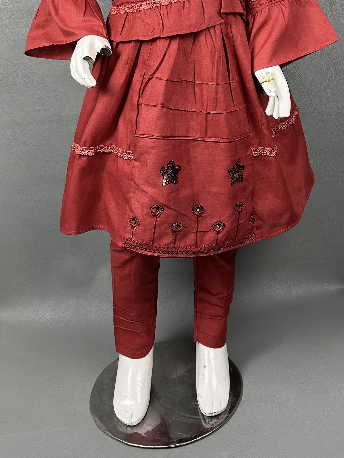 5Yr - 12Yrs Dark Maroon Embroidered Suit For Girls RZ GS154