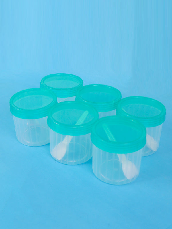Pack of 6 Kitchen Jars with Lid & Spoons Sea Green