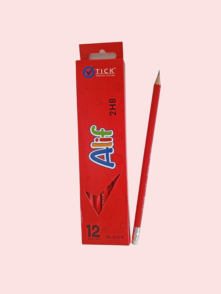 Tick ALIF RED Hexagonal Eraser tip Pencil 12 PCS Pack