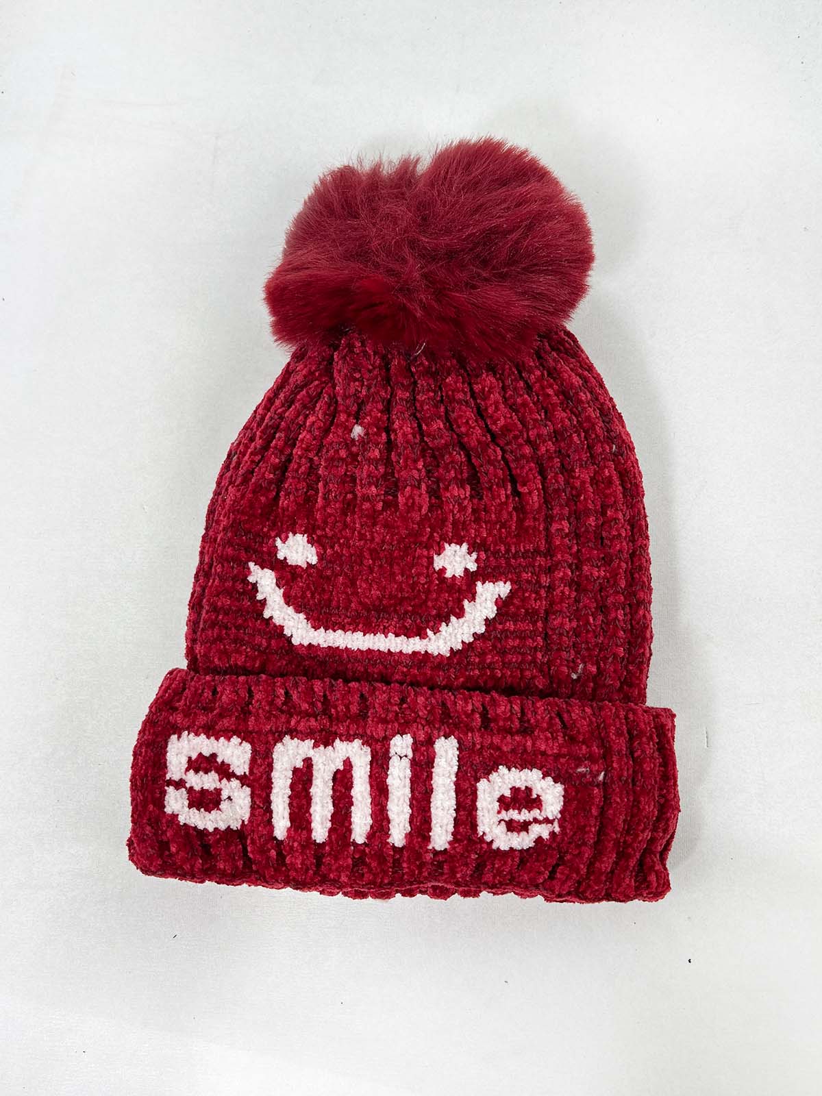 Smile Maroon Beanie Winter Cap For Kids BWC28