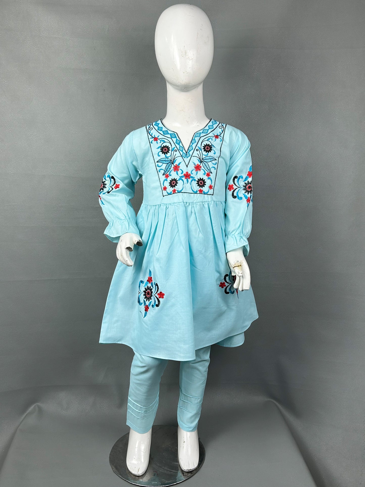 5Yr - 12Yrs Light Blue Embroidered Suit For Girls RZ GS127