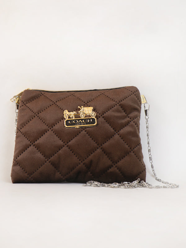 Stylish Velvet Handbag For Women's COACH Brown 07