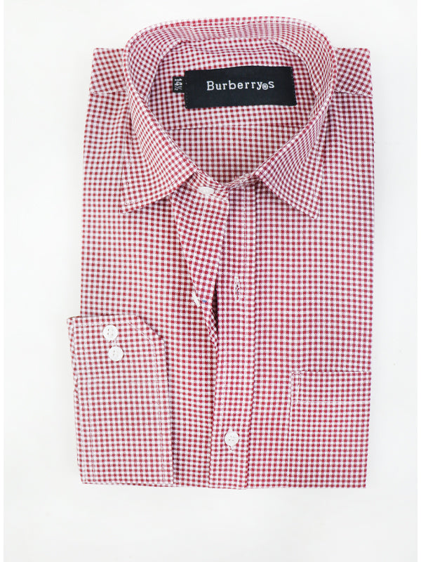 MFS12 Men's Formal Dress Shirt Dark Maroon Checks