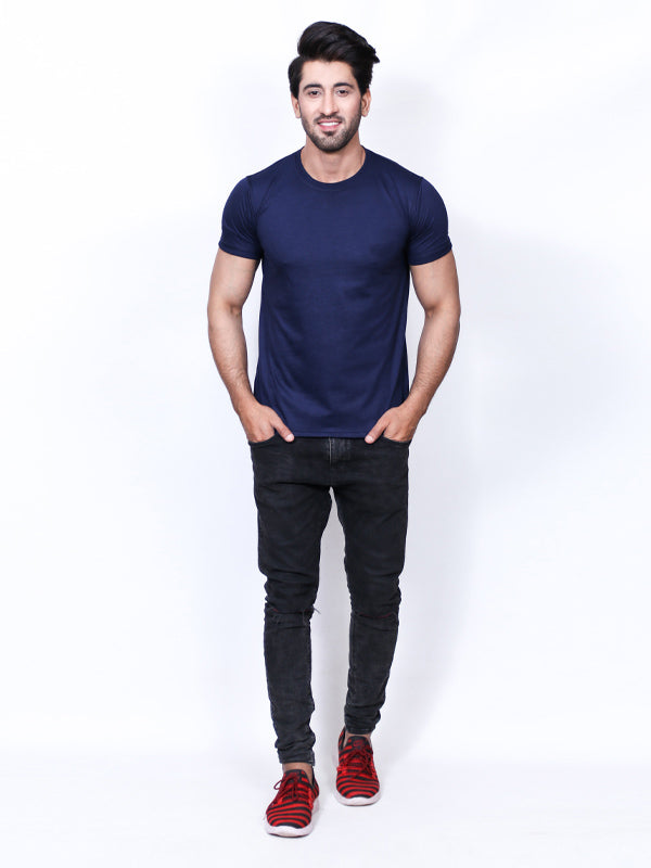 M Men's Plain Crew Neck T-Shirt Navy Blue