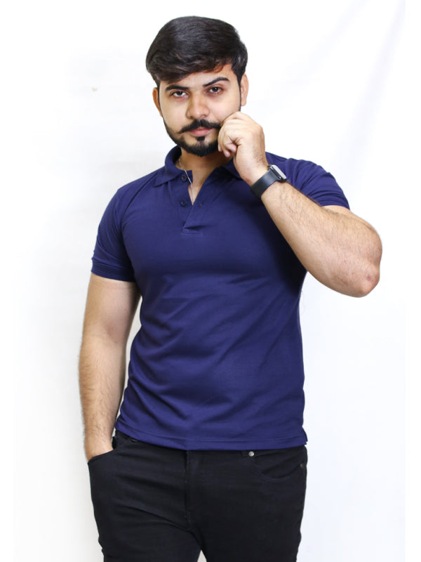 M Men's Plain Polo T-shirt Navy Blue