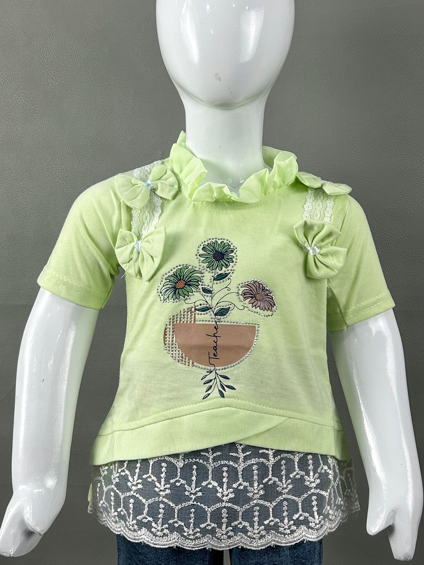 1Yr - 7Yrs Light Green Flowers Suit For Girls RZ GS118