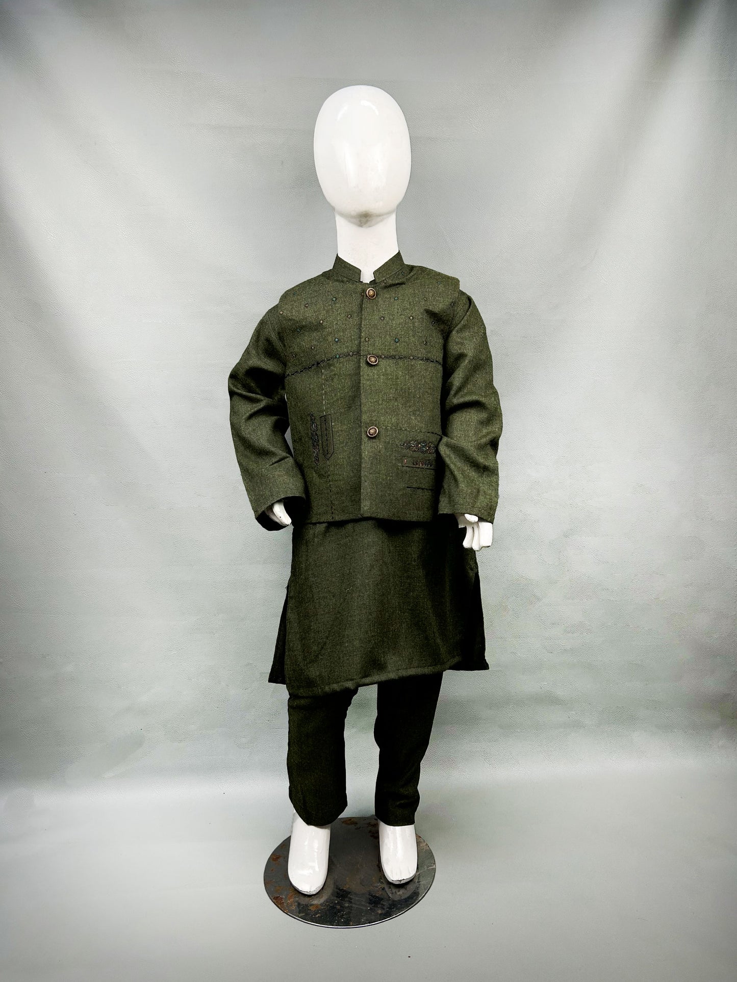 5Yrs - 11Yrs Green Kurta Pajama with Waistcoat For Boys AM BKS78
