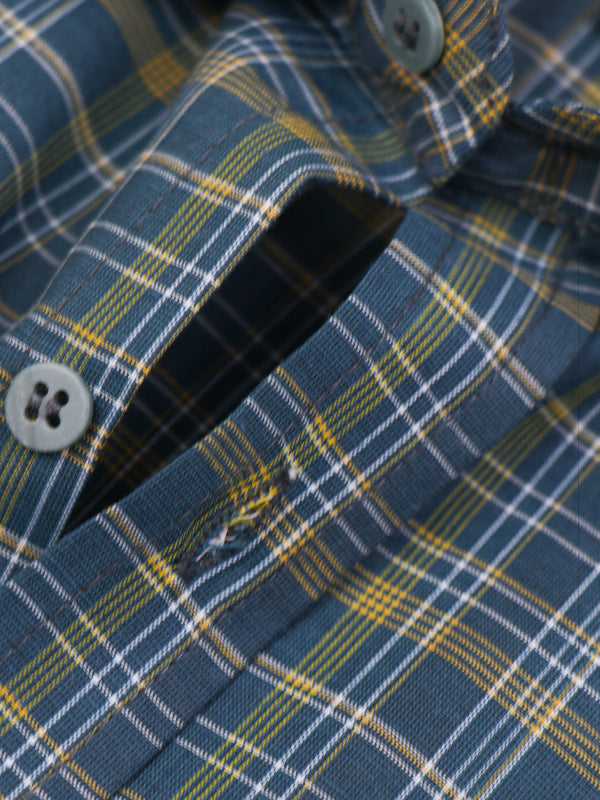 MFS19 AZ Men's Formal Dress Shirt Blue Check