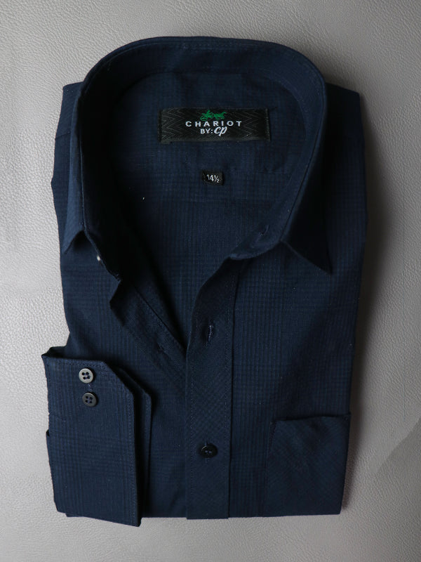 MFS04 Men's Formal Dress Shirt Dark Blue Checks