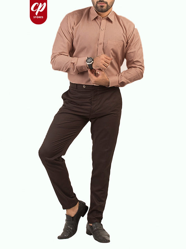 AZ Men's Formal Dress Shirt Plain Ligth Brown
