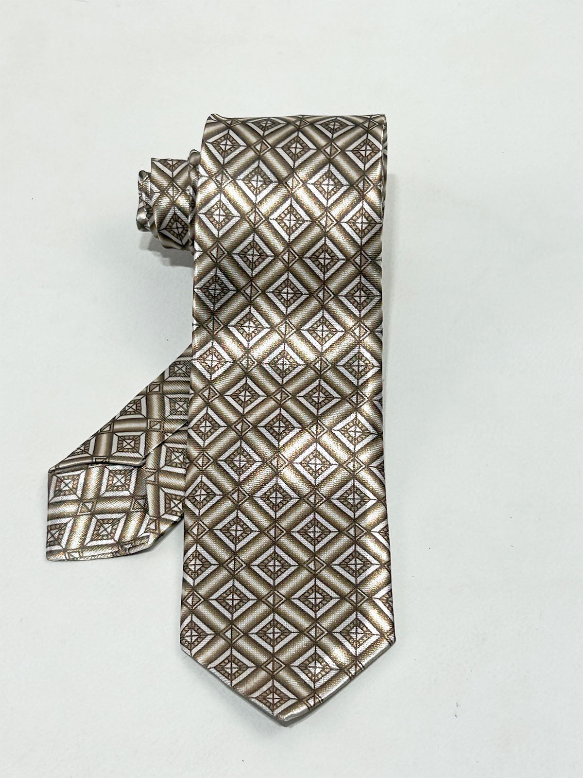 Silver Brown Diamond Geometric Formal Party Wear Tie For Men MPT50