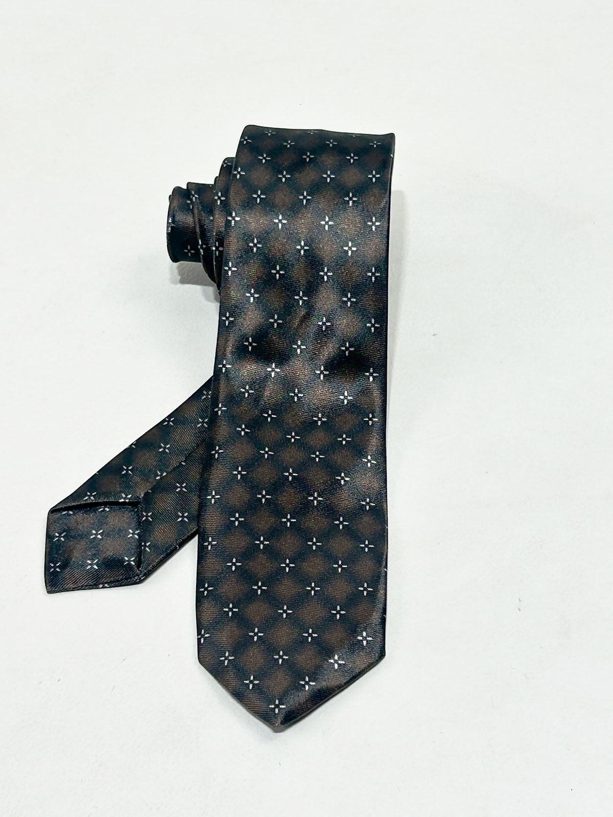 Dark Brown Silver Cross Pattern Formal Party Wear Tie For Men MPT51