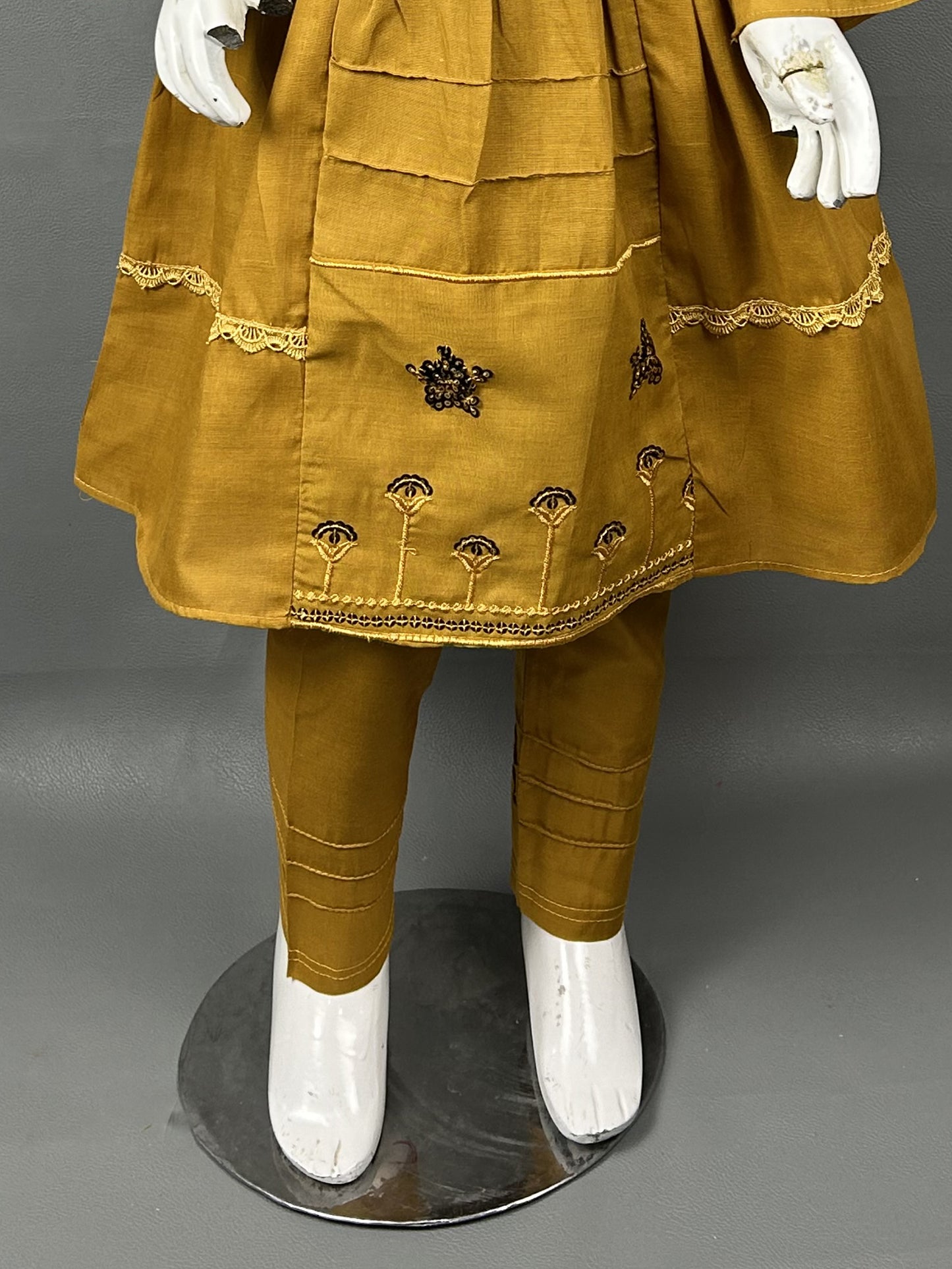 5Yr - 12Yrs Dark Mustard Embroidered Suit For Girls RZ GS155