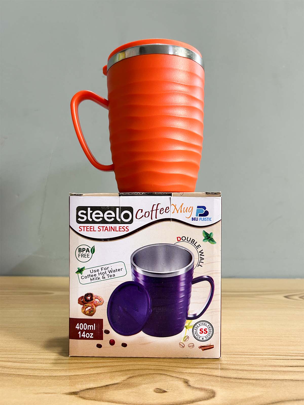 Orange Stainless Steel Coffee Mug With Cap - 400ML CM51