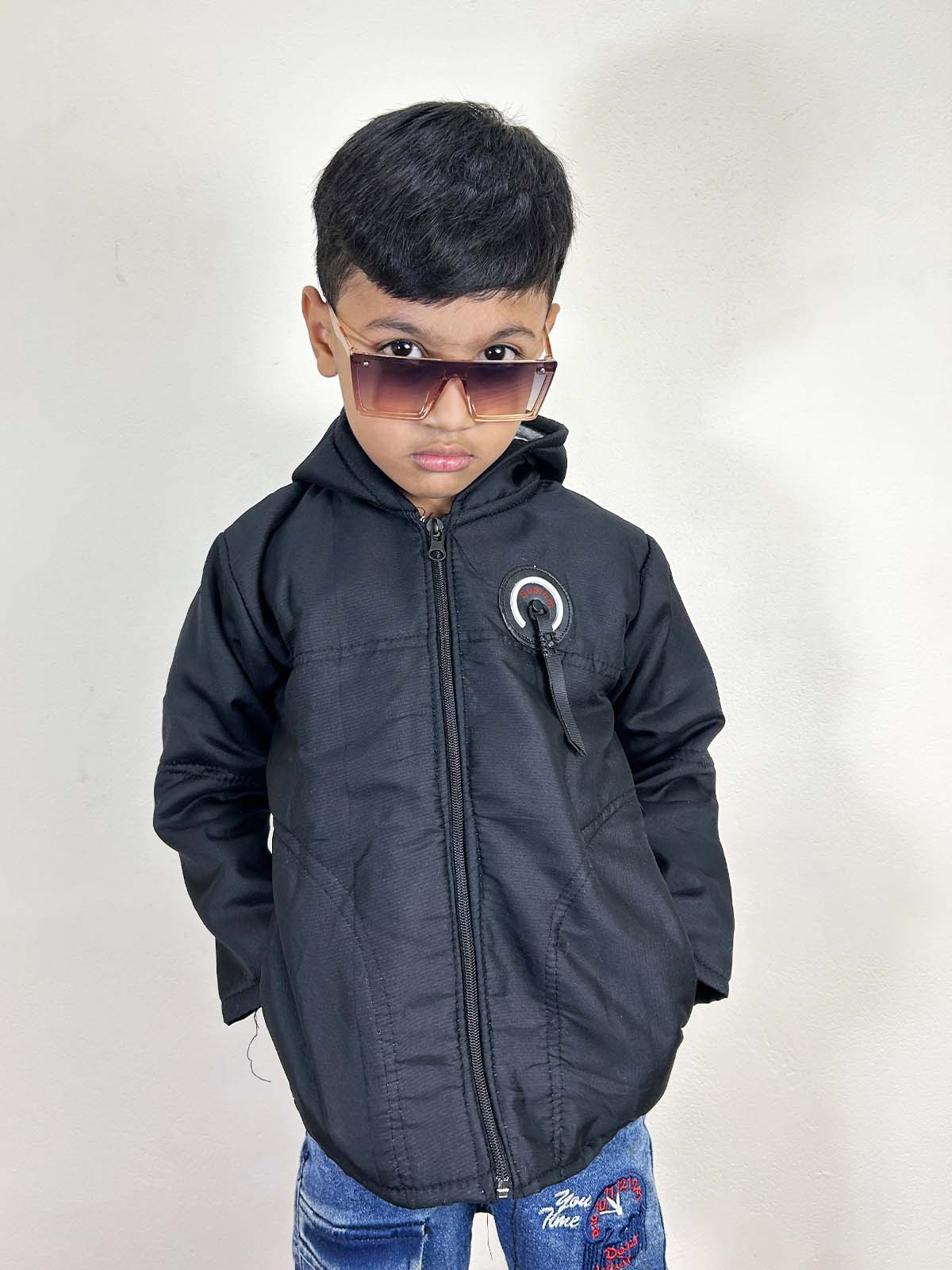 1Yrs - 10Yrs Black Hooded Jacket For Kids KJ52