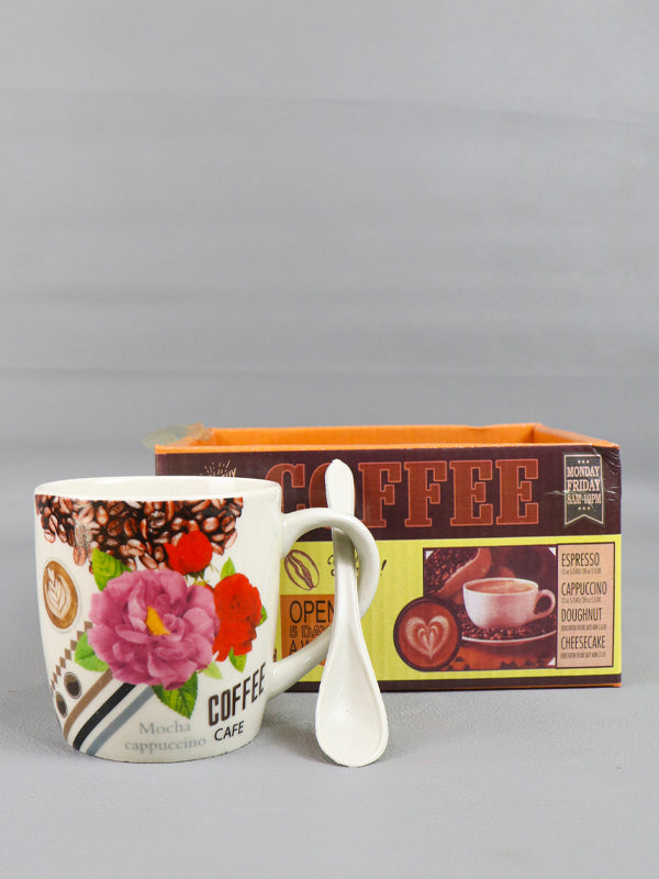 Cafe Coffee Mug with Spoon Set & Lid