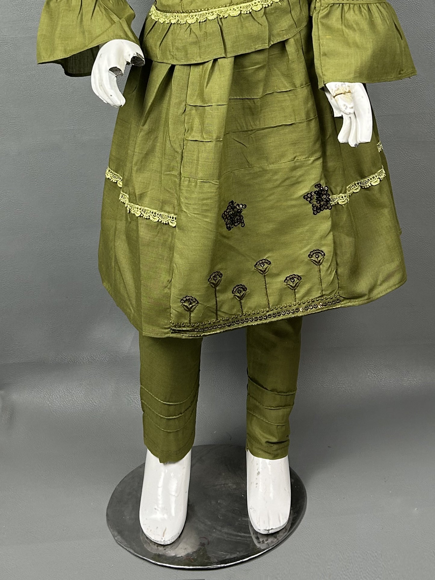 5Yr - 12Yrs Dark Green Embroidered Suit For Girls RZ GS156