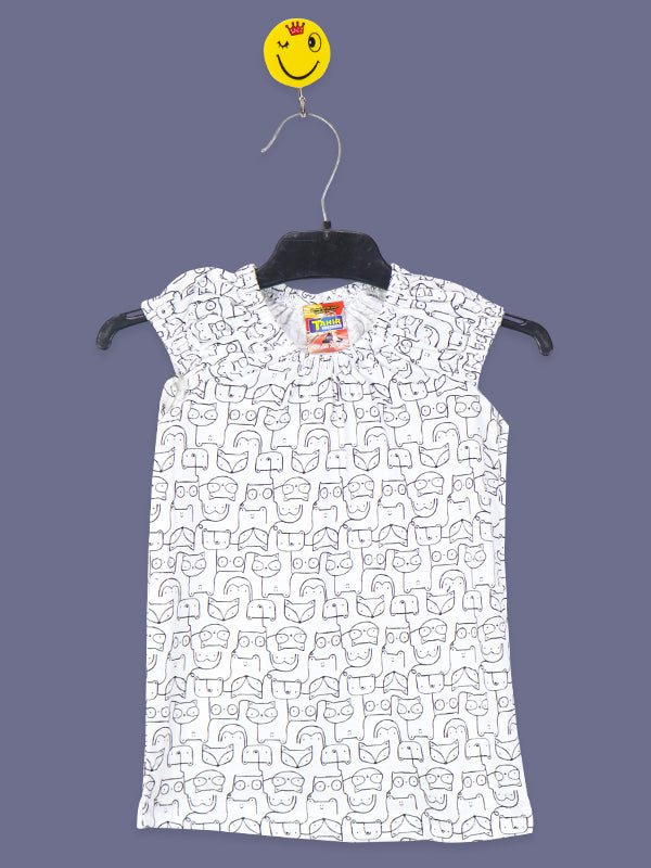 TB Girls Frock T-Shirt 1 Yrs - 5 Yrs Doodles White