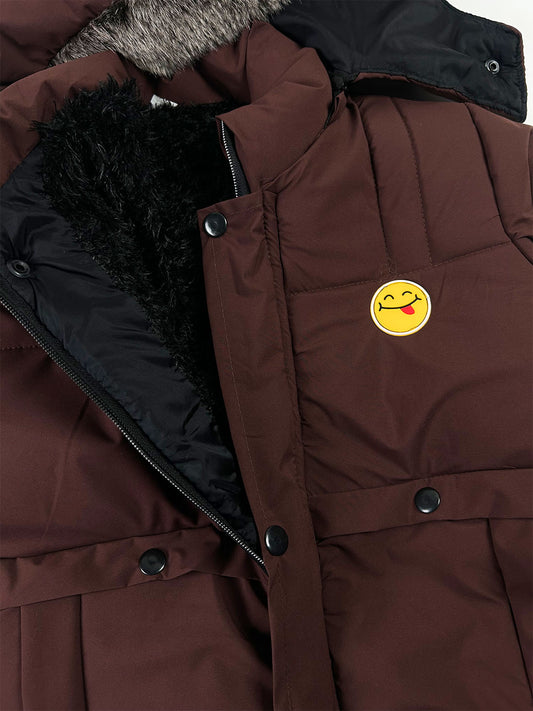 5Yrs - 10Yrs Kids Quilted Hooded Puffer Jacket Chocolate Brown KJ55