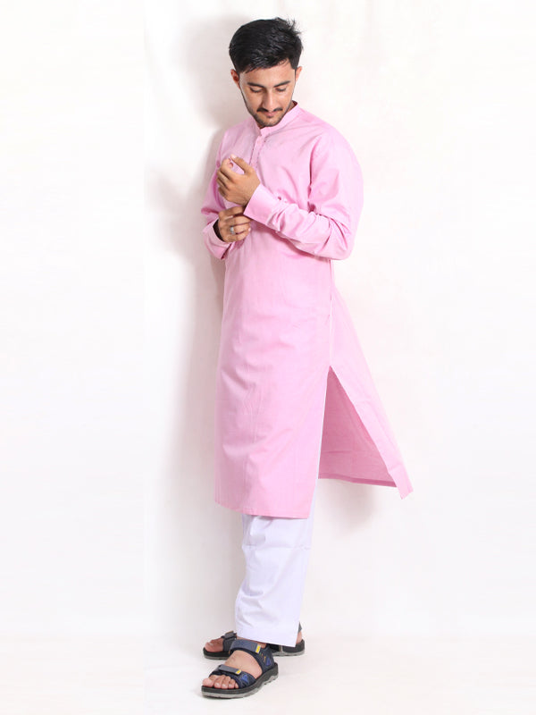 MSK31 Men's Chambray Kameez Shalwar Stitched Suit Cuff Pink