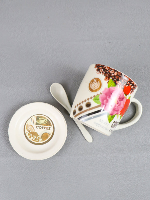 Cafe Coffee Mug with Spoon Set & Lid