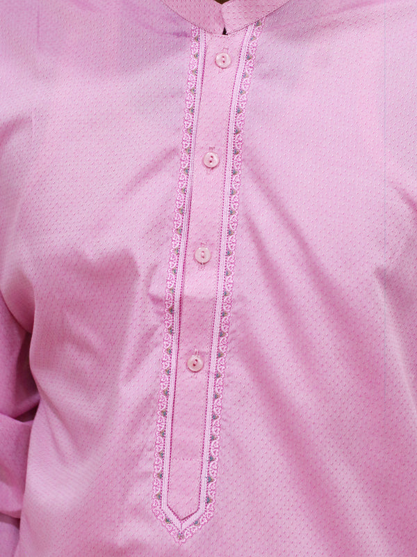 MSK31 Men's Chambray Kameez Shalwar Stitched Suit Cuff Pink