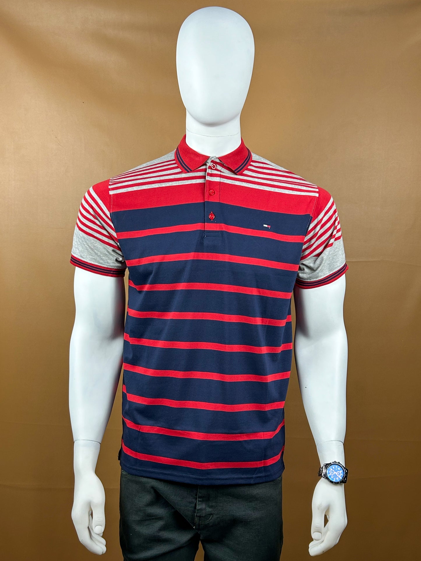 Red Striped Polo T-Shirt For Men MTS123