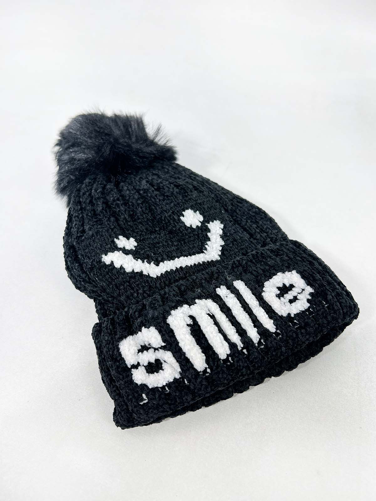 Smile Black Beanie Winter Cap For Kids BWC29