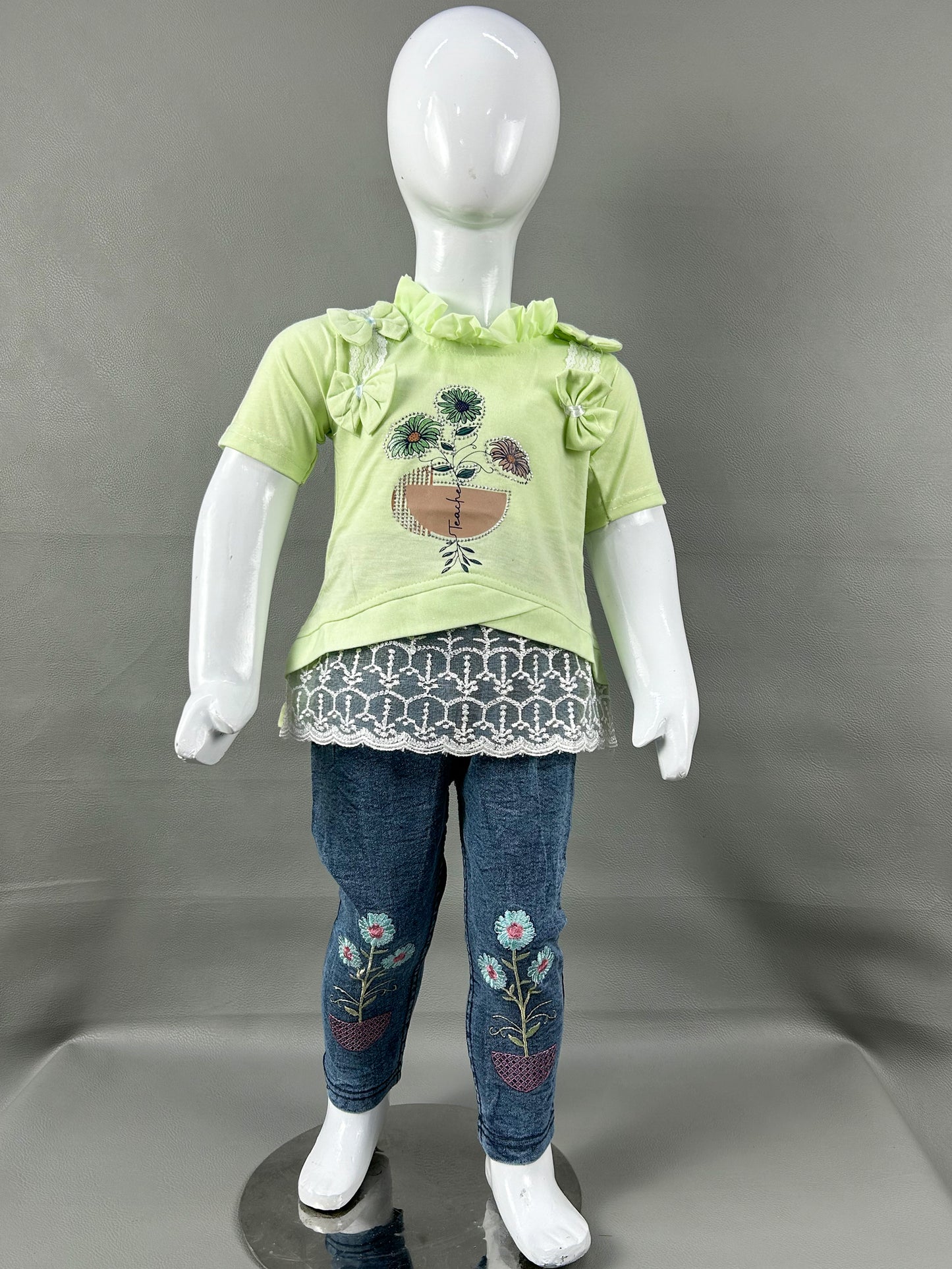 1Yr - 7Yrs Light Green Flowers Suit For Girls RZ GS118