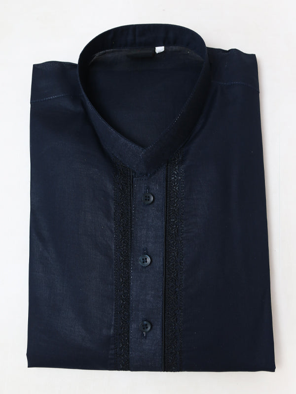 100% Premium Cotton Kurta Sherwani Collar for Men Navy Blue