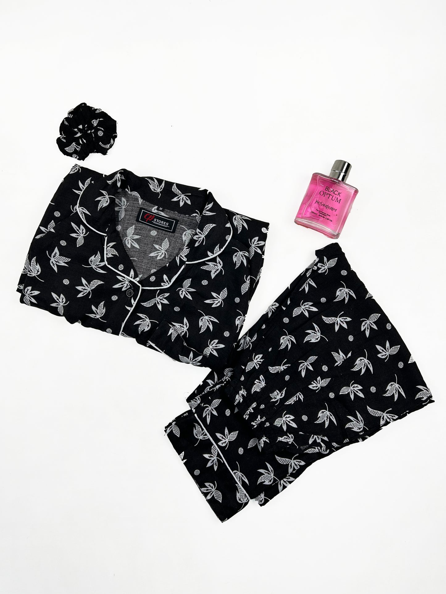 Black Linen Printed Night Suit For Women WNS23