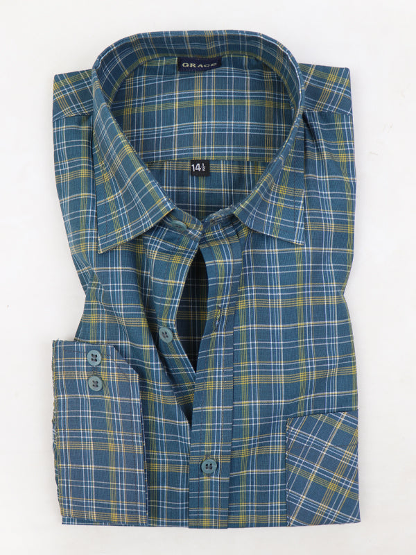 MFS19 AZ Men's Formal Dress Shirt Blue Check