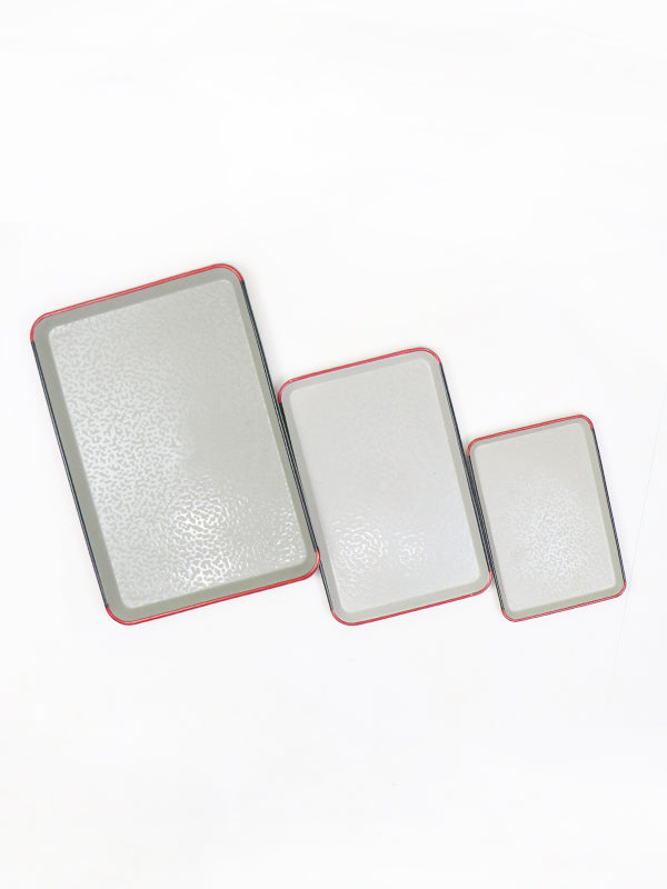 Plastic Rectangle Shape Serving Tray 3 Sizes Set Gray