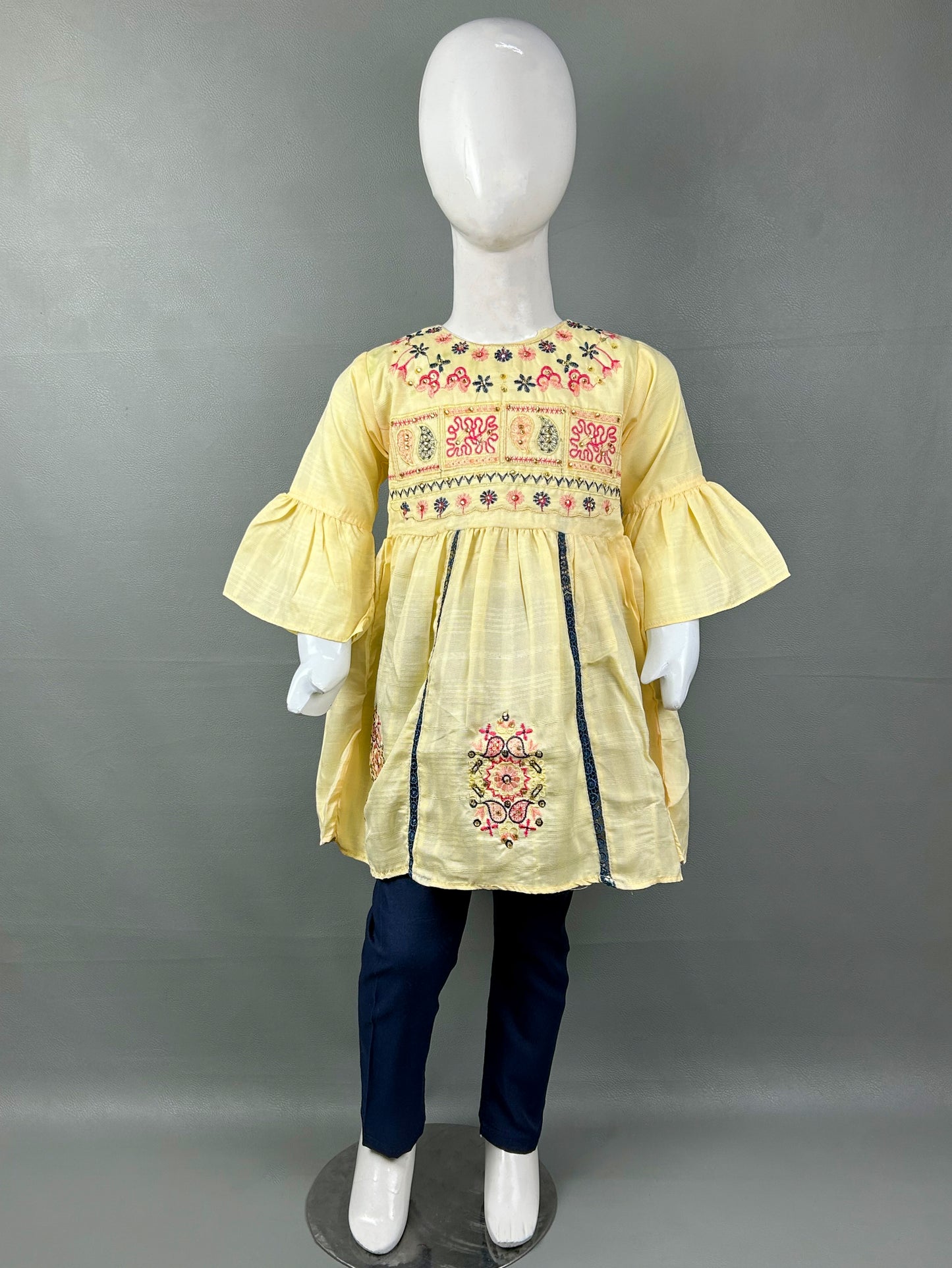 2Yr - 8Yrs Light Yellow Embroidered Suit For Girls RZ GS199