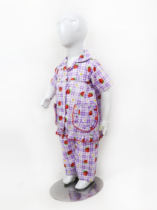 GNS01 NG Girls Cotton Night Suit 1Yrs - 5Yrs Strawberry Purple