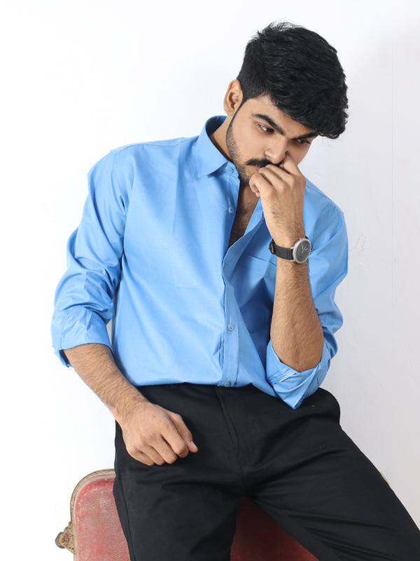 Men's Formal Dress Shirt Plain Blue