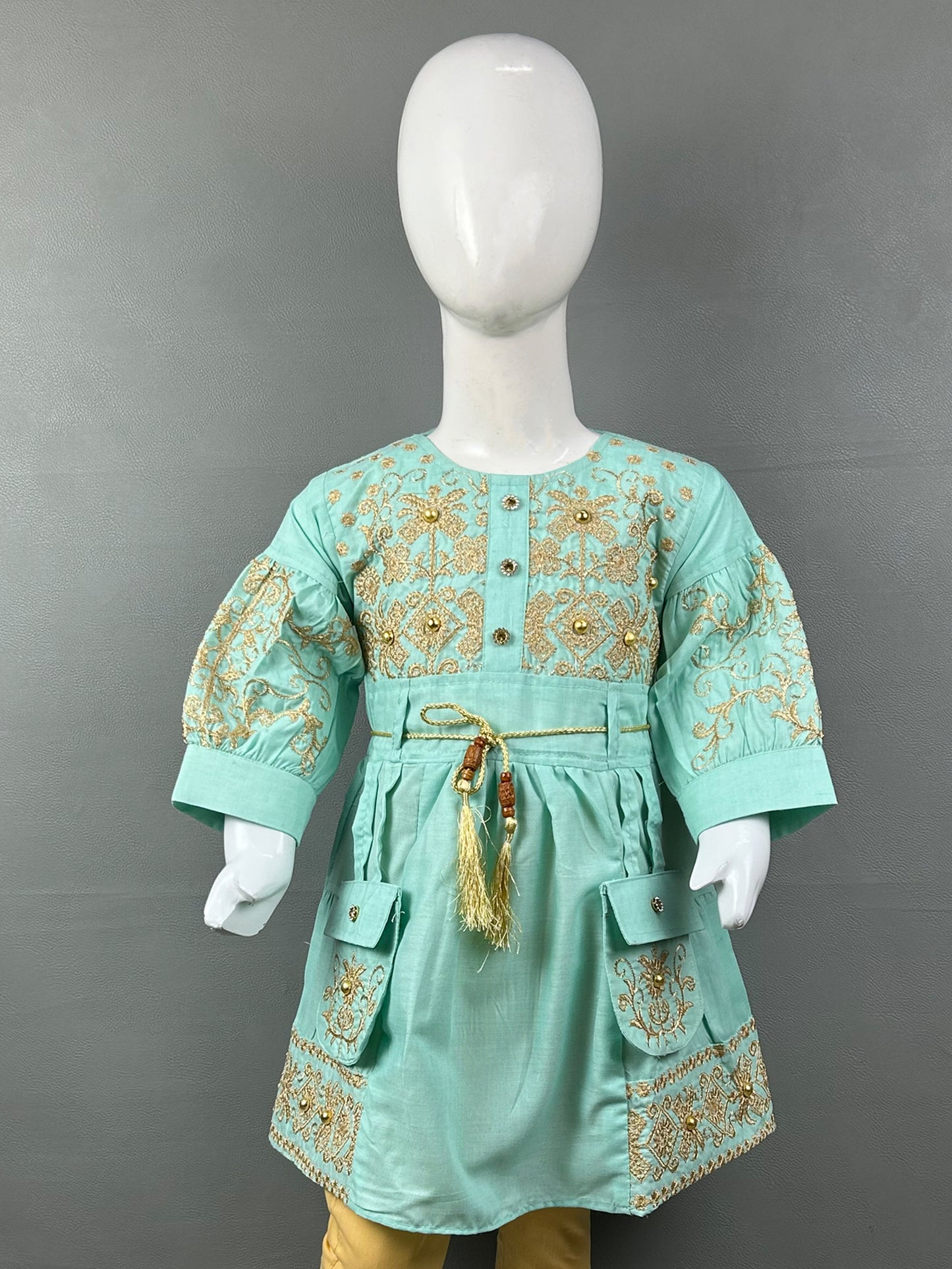 2Yr - 12Yrs Light Ferozi Embroidered Suit For Girls RZ GS184