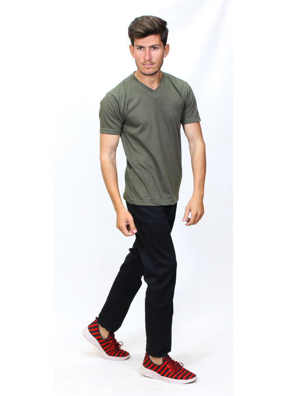 M Men's Plain V-Neck T-Shirt Green