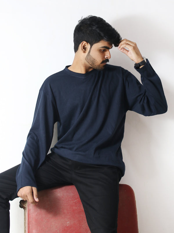 MTS02 MM Men's Plain Full Sleeve T-Shirt Navy Blue
